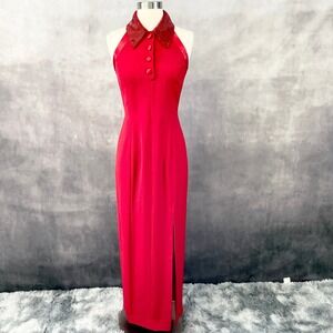 VTG Reggio Beaded Halter Gown Womens Size 4 Red Carpet Old Hollywood Gala Event